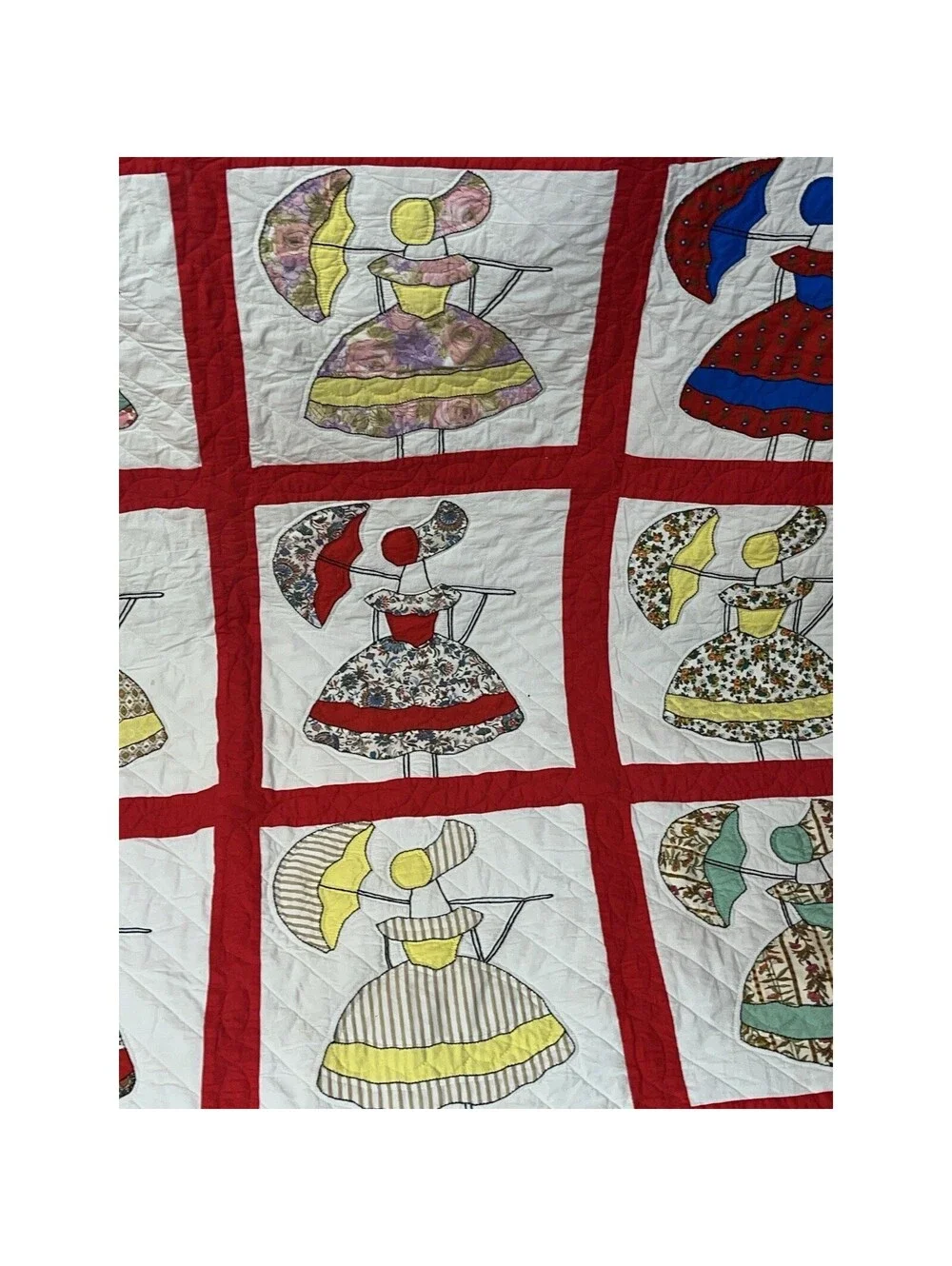 Southern Belle / Sunbonnet Sue Quilt Hand Quilted 76”x 99” Full / Queen Amazing